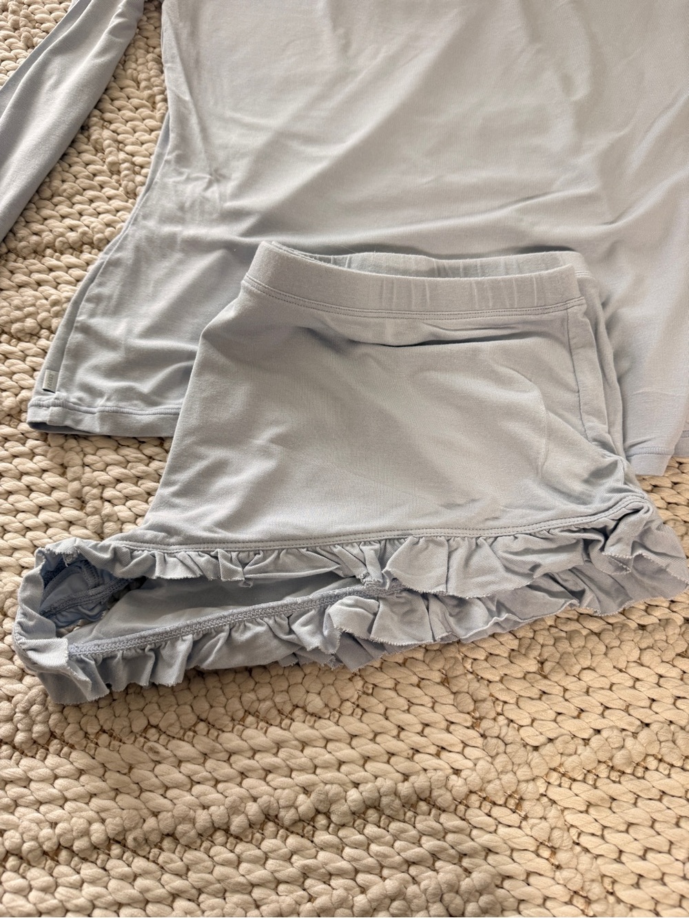 SKIMS Light Blue Modal Long-Sleeve Top & Ruffle Short Pajama Set - Picture 5 of 5